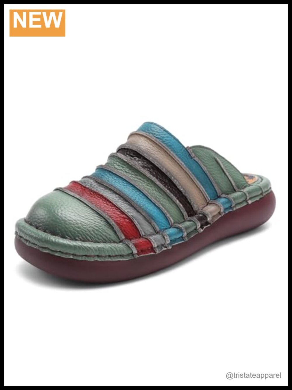 Women's Leather Slip On Mule Loafer Flats Anti-Slip Rubber Sole Lightweight